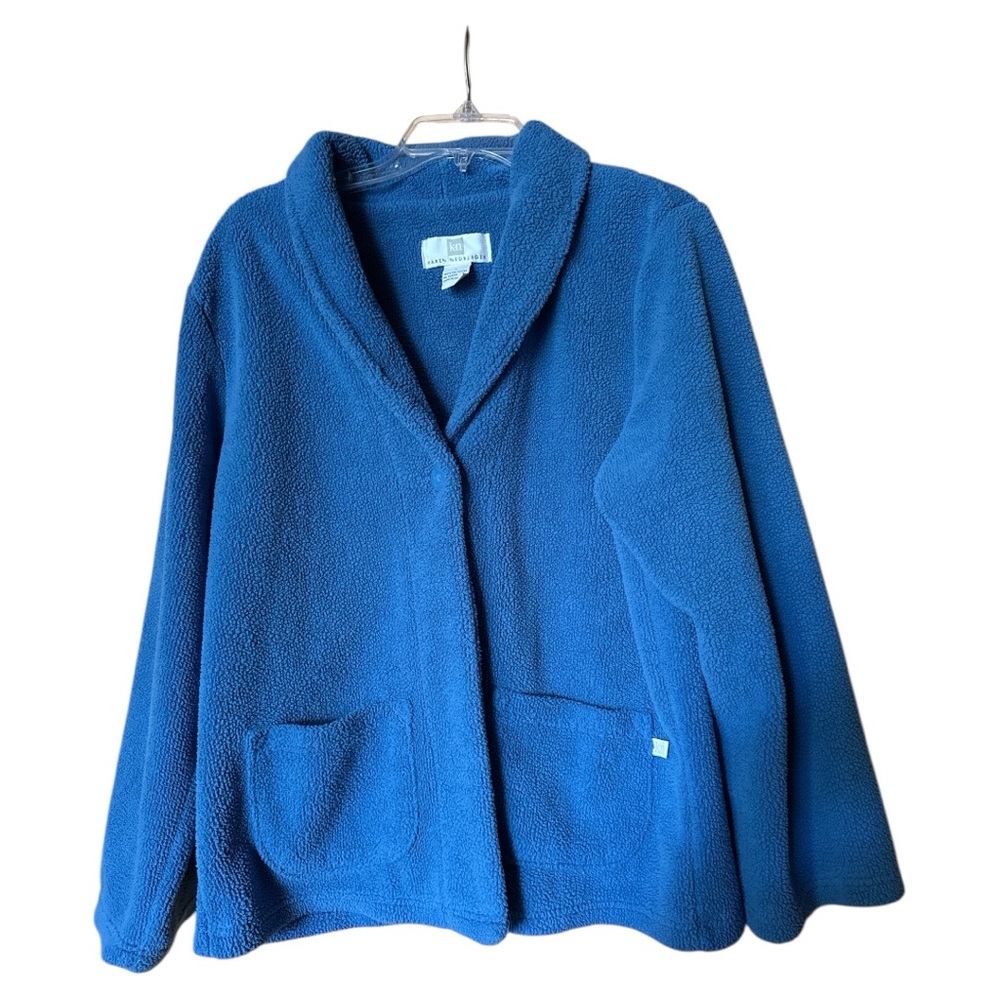 Karen Neuburger Blue Teddy‎ Jacket Fleece Lounge Sleep Pockets Womens Size Large